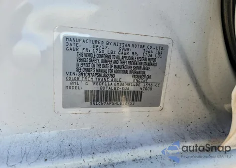 2017 Nissan Versa 1.6 S from USA, damaged, VIN 3N1CN7AP5HL852753